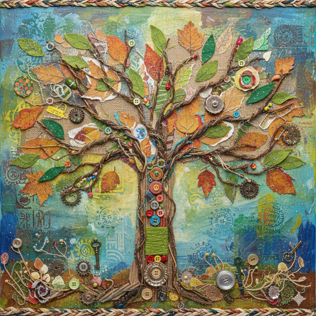 Mixed media artwork using various craft supplies