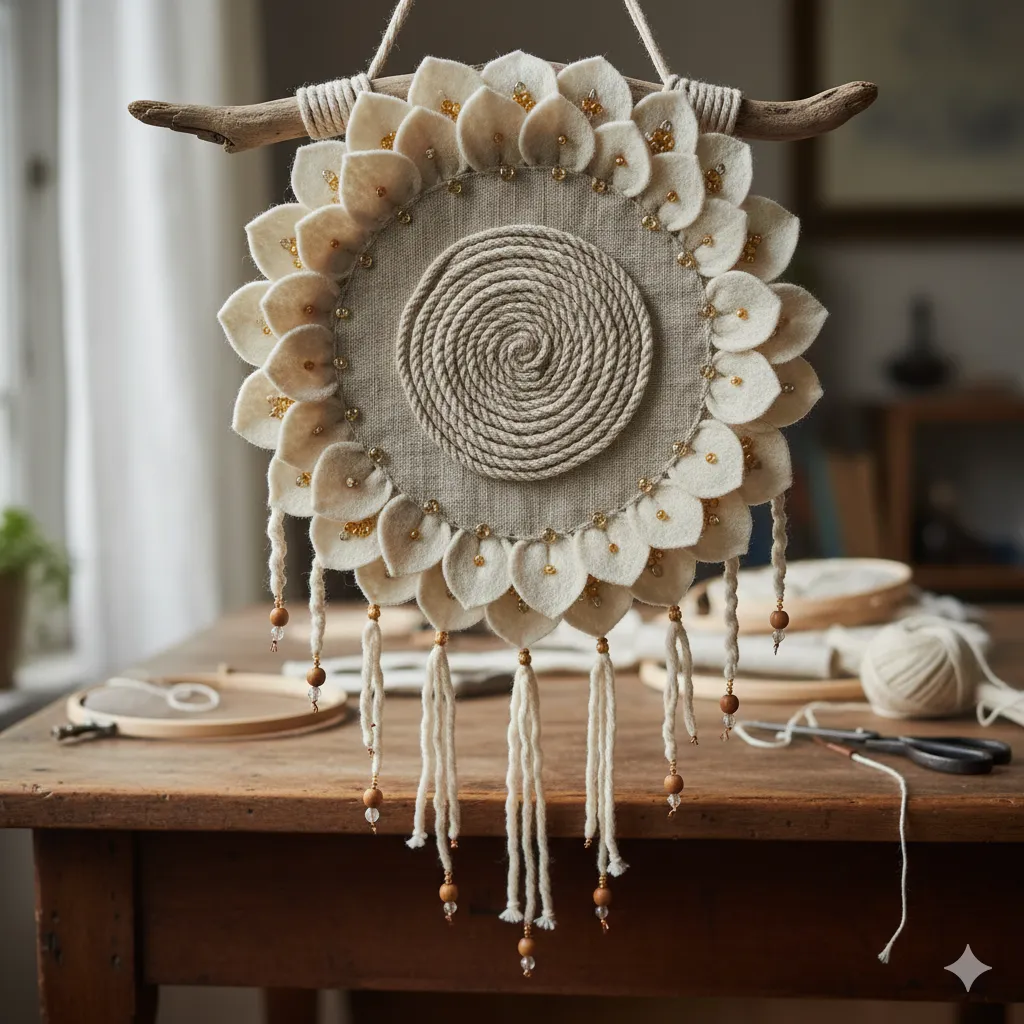 Textile craft project with decorative details